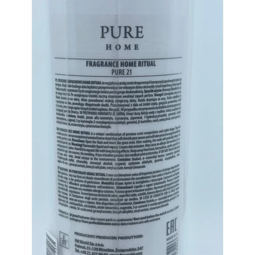 Federico Mahora Pure Home Fragrance Reed Diffuser Pure 21 100ml 3.4oz New Sealed